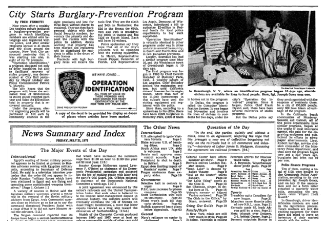 NYPD Launches Operation ID in 1972